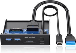 GRAUGEAR 3.5 Inch Front Panel USB C Hub, SD/microSD Internal Card Reader, 20Gbps USB 3.2 Gen 2x2, USB3.2 Type-E Key-A 20-Pin Header & USB3.0 Header & 15-Pin SATA Power Connector Required [G-MP01CR]