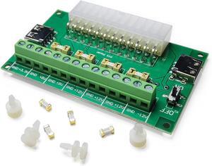 PSU Breakout Board ATX Power Supply DC 12V 5V 3.3V Splitter Module Desktop Adapter to USB A Hub Connector Computer Power Source Multi Port Output DIY Parent Child Electronic Kit with High Current Fuse