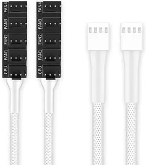 PANO-MOUNTS PWM Fan Hub 1-to-5 for 4-Pin/3-Pin Computer Case Fans | 5-Port Cooling Fan Hub with 4Pin PWM Control | 2 Pack for PC Case, ITX, Mining Rig (White)