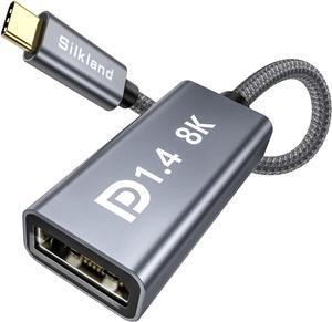 Silkland USB C to DisplayPort 1.4 Adapter, [8K@60Hz, 4K@240Hz, HDR] Thunderbolt 4/3 to DisplayPort 32.4Gbps, USB4/Type C Compatible for MacBook Pro, iPhone 16/15 Pro, XPS, iPad Pro, Surface, Reverb G2