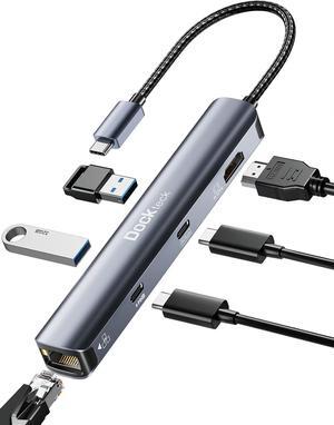 USB C Hub Ethernet,6 in 1 Laptop Docking Station, Dockteck USB C Multiport Adapter with 4K@60Hz HDMI, 100W PD,USB-C Data Port, 1Gbps LAN, 2 USB 3.0 for MacBook Pro/Air, Surface Pro, XPS and More