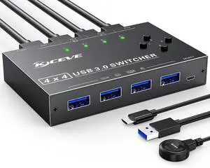 USB 3.0 Switch 4 Computers,Camgeet 4 Port USB Switch Selector Sharing Keyboard Mouse Printer,USB Switcher Compatible with Mac/Windows/Linux,Wired Remote and 4 USB 3.0 Cable Included