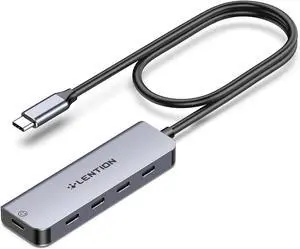 LENTION USB C Hub, 2FT Long Cable USB C Multiport Adapter, 4 USB3.0 Ports (USB-C Type, 5Gpbs), Powered USB C Port,Compatible MacBook Pro, iMac, iPad Pro, iPhone 15/15 Pro, and More (CE31,Space Gray)