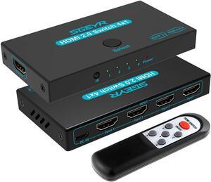 SGEYR HDMI 2.0 Switch 4 Port, HDMI Switch Splitter 4 in 1 Out, Metal HDMI Switcher 4K with IR Remote, Support HDCP 2.2 Support 4K@60Hz Ultra HD 3D 2160P 1080P, Compatible for PS3/PS4,Xbox