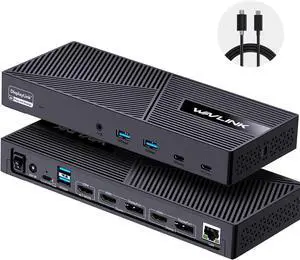 WAVLINK Displaylink Docking Station 3 Monitors with 130W Power Delivery, 10Gbps USB for MacBook M1/M2/M3/Windows, USB-C(3 HDMI, 2 DisplayPort, 2 USB-C, 4 USB3.1, Ethernet, Audio)