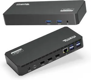 Plugable USB C Triple Display Docking Station with Laptop Charging, for Thunderbolt, USB4, or USB-C Systems, Compatible with Windows, macOS, ChromeOS laptops (3X HDMI, 6X USB 5Gbps Ports, 100W PD)
