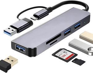 Ultra Slim USB/USB C Hub, 5 in 1 USB C to USB Adapter with 3 USB A Ports Splitter and SD/TF Card Reader, USB Extender for Mouse, Keyboard, U Disk, Compatible with Laptop, Desktop PC and More