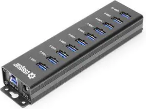 10-Port USB 3.2 Gen 1 Mountable Charging and SuperSpeed Data Hub with 5V/2A Power Adapter and USB Type-A to Type-B Cable Up to 900mA per Port Charging Function Wall and Surface Mounting
