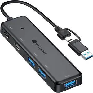 VIENON USB 3.0 Hub (5 in 1), USB C Hub, USB C to USB 3.0 Hub Adapter with USB C Power/Data Ports, USB Extender USB A&C Docking Station for Laptop PC MacBook Dell, HP, PS4/5, SSD and More