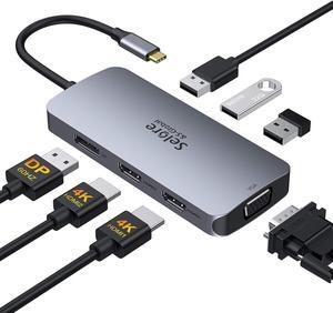 USB C to Dual HDMI Adapter,7 in 1 USB C Docking Station to Dual HDMI Displayport VGA Adapter,USB to 3USB 2.0, Multi Monitor Adapter for Dell XPS 13 15,Lenovo Yoga,Huawei Matebook X pro,etc