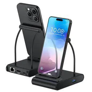 Cable Matters 5-in-1 iPhone 16/15 USB C Hub HDMI 4K@60Hz, iPad Docking Station with Gigabit Ethernet, USB-A 3.2 Port, 100W PD, USB C Hub Stand for iPhone 16/15 Pro Max, iPad Pro, Galaxy S23 Ultra