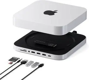 Satechi Mac Mini Hub & Stand with SSD Enclosure for NVME & SATA, Mac Mini Dock with USB C 10Gbps, 3X USB A 5/10Gbps, 2.0 Audio Jack, for Mac Mini M2 /M1, Mac Studio (Silver)