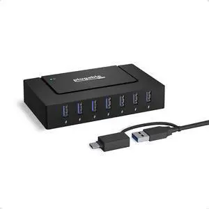 Plugable 7-in-1 USB Powered Hub for Laptops with USB-C or USB 3.0 - USB Power Station for Multiple Devices and USB Data Transfer with a 60W Power Adapter, Driverless
