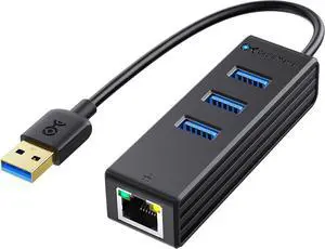 Cable Matters 4-in-1 USB Hub with Ethernet, Support Gigabit Ethernet (USB 3.0 Hub Ethernet, USB to Ethernet Adapter, Gigabit Ethernet USB Hub, USB Ethernet Hub) with 10/100/1000Mbps Network in Black