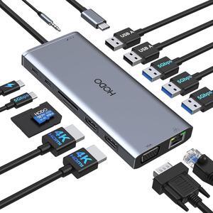 USB C Docking Station Dual Monitor HDMI for Dell HP, Laptop Docking Station USB Type C Hub Multiport Adapter Dongle Thunderbolt 3 USB C to 2 HDMI,Ethernet,VGA,5 USB A,PD,SD TF,Audio for Lenovo,Surface