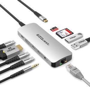 EZQuest USB C Hub Docking Station 10 in 1 with 4K HDMI 60Hz, 1 Gbs Ethernet, 2 USB C Gen 2 10Gbs Ports, 1 USB C PD 3.0 Port, 2 USB A 3.0 Ports, Audio Port, SD/Micro SD, Compatible with USB-C Computers