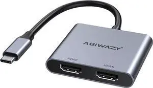 USB C to Dual HDMI Adapter 4K@60Hz,HDMI Splitter for Dual Monitors Extend Display, USB C HUB Multi Monitor Adapter to 2HDMI Ports Converter for Dell XPS 13/15/17, HP, Lenovo, Surface Type C Laptop
