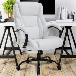 Big & Tall Office Chair Heavy Duty 50 Pound Computer Desk Chair, Ergonomic High Back Task Roller Swivel Chair with Lumbar Rest PU Leather Classic Executive Chair for Men Women White-10set