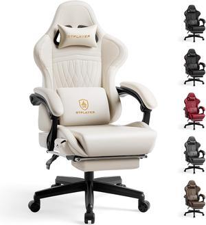 GTPLAYER Gaming Chair with Speakers, Video Game Chairs with Footrest, PC Gamer Chairs for Adults - Padded High Back Ergonomic Reclining Silla Gamer, Linkage Armrest, Ace Pro, Ivory