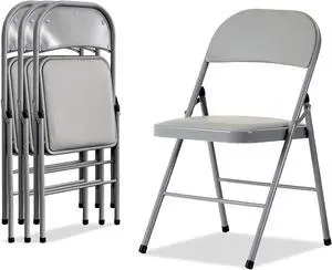 Karl home 4 Pack Grey Folding Chairs with Padded Seats for Outdoor & Indoor, Portable Stackable Commercial Seat with Steel Frame for Events Office Wedding Party, 330lbs Capacity