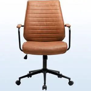 DICTAC Brown Executive Office Chair Adjustable Leather Mid Back Swivel Office Desk Chair with Padded Armrest 400lbs Load-Bearing Computer Desk Chair for Home Office