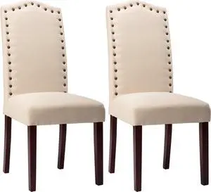 NOBPEINT Dining Chair Upholstered Fabric Dining Chairs with Arched Backrest,Set of 2(Beige)