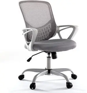 SMUG Home Office Chair Ergonomic Computer Desk Chair Mesh Mid-Back Height Adjustable Swivel Chair with Armrest, Grey