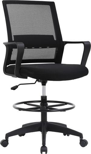 Drafting Chair Tall Office Chair Adjustable Swivel Rolling Mesh Height with Lumbar Support Arms Footrest Mid Back for Adults Standing Desk Drafting Stool(Black)