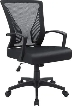 Furmax Office Chair Ergonomic Computer Desk Mesh Chair Mid Back Swivel Lumbar Support with Armrest (Black)
