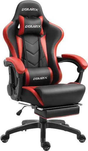 Dowinx Gaming Chair Ergonomic Racing Style Recliner with Massage Lumbar Support, Office Armchair for Computer PU Leather E-Sports Gamer Chairs with Retractable Footrest Black&Red