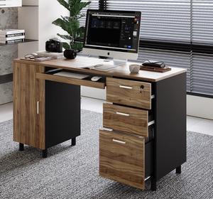 Modern Design Venice Computer Office Desk with 3 Locking Drawers and Storage Cabinet, 53 Inch Home and Office Executive Walnut and Black Desk with Keyboard Tray by Crafts and Comfort