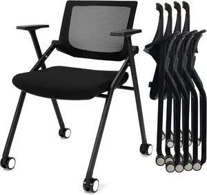 2 Pack Stackable Conference Room Chairs with Wheels and Paddle, Ergonomic Mesh Back and Arms for Meeting, Conference, Reception, Training Room & Home Office Desk Folding Chairs