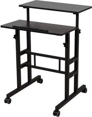 SDADI 2 Inches Carpet Wheels Mobile Desk Stand Up Height Adjustable Home Office with Standing and Seating 2 Modes for Room, Black