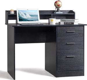 Karl home Black Computer Desk with Drawers  Desktop Hutch, Modern Work Study Gaming Writing Home Office Desks with Storage for Kids, Small Wood Table for Bedroom, PC Laptop Workstation