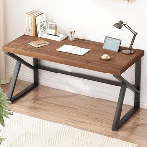 IBF Solid Real Wood Computer Desk, 60 Rustic Natural Real Wood Home Office Desk, Industrial Real Wood Writing Desk for Living Room, Metal Wooden Executive Workstation Computer Table, Brown, 60 Inch