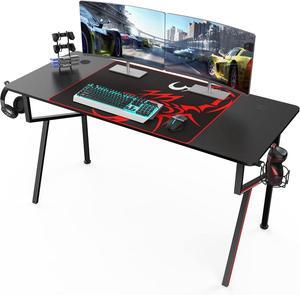 EE EUREKA ERGONOMIC Gaming Desk 55", K Shaped Large Gaming Computer Desk Home Office PC Gamer Desk Table with Mouse Pad Headphone Hook Cup Holder, Black