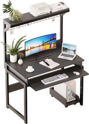 ALISENED 31.5" Computer Desk with Hutch, Office Desk Study Table Writing Desk Workstation PC Table for Home Office, Space Saving Design