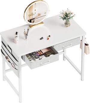 Maihail Small Desk with Drawers, 31.5 inch Computer Desk with Drawers, Writing Table for Small Spaces, Office Table with Metal Frame, White