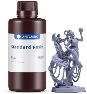 ANYCUBIC 3D Printer Resin, 405nm SLA UV-Curing Resin with High Precision and Quick Curing & Excellent Fluidity for LCD 3D Printing (Grey, 500g)
