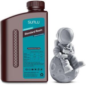 SUNLU 3D Printer Resin, 1kg Fast Curing Standard 3D Resin for LCD DLP SLA Resin 3D Printers, 395-405nm UV Light Curing 3D Printing Liquid Photopolymer Resin, Low Shrinkage, High Precision, 1000g, Grey