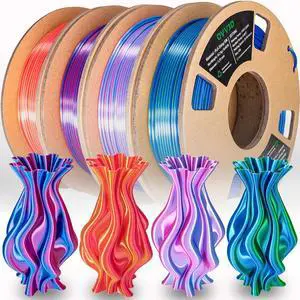 OVV3D 3D Printer Filament, PLA Filament 1.75mm Bundle, Dual Color Filament, Coextrusion 3D Filament, Silk PLA Color Change Every Inch, 3D Printing Filament +/-0.02mm, 200g X 4 Spool