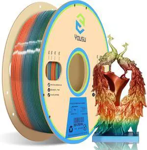 YOUSU Silk PLA Filament Multicolor, 3D Printer Filament Rainbow PLA Filament 1.75mm +/- 0.02mm, Fast Color Changing 3D Printing Filament 1kg/2.2lbs