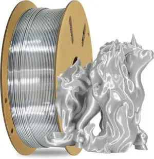 Silk Metalic Shiny Silver PLA 1.75mm 3D Printer Filament, Widely Support for Most 3D Printing Printer, 2.2lbs 1KG Silk PLA 3D Printing Material