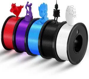 FAHKNS 3D Printer Filament PLA 1.75mm 3-D Printing Materials 5 Colors Bundle Print Filimate 1.75 mm White Black Red Blue Purple Filiment1.75 Accuracy ±0.02mm Fillament Spool Vacuum Pack 250G X 5 Roll