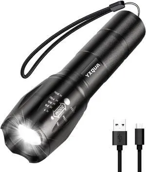 USB Rechargeable Flashlights, 8381 High Lumens Lights, 3 Modes, Zoomable & Waterproof Super Bright Flash Light for Camping, Hiking, Emergency Hurricane(5.1 in)