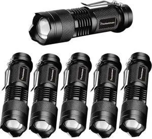 6 Pack,Pocketman 7W 300LM SK-68 3 Modes Mini Light Black LED Tactical Flashlight