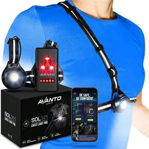 AVANTO SOLX1 Pro Chest Light, Original, USB-C, Smart Running Lights for Runners with Safety Courses, Running Headlamp Flashlights, Walking Light for Night Walking, Safety Light, Black