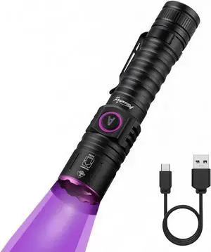 ALONEFIRE SV87 365nm UV Flashlight Zoom 5W Type C USB Rechargeable Black Light Money Detector for Resin Curing, Pet Urine Detection, Scorpion, Fishing, Minerals, Leaks, Cure Glue with Battery