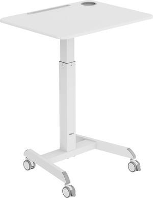 Mount-It! Mobile Laptop Desk Cart | Adjustable Rolling Laptop Stand with 28.5" x 22" Tabletop | Ergonomic Sit-Stand Workstation on Wheels | Portable Laptop Cart for Home Office in White