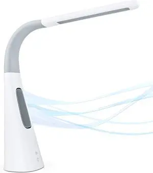 LED Desk Lamp with Fan, Cool Breeze Lamp with Bladeless Fan with Adjustable Neck, 3 Speeds and 5 Brightness Levels, White